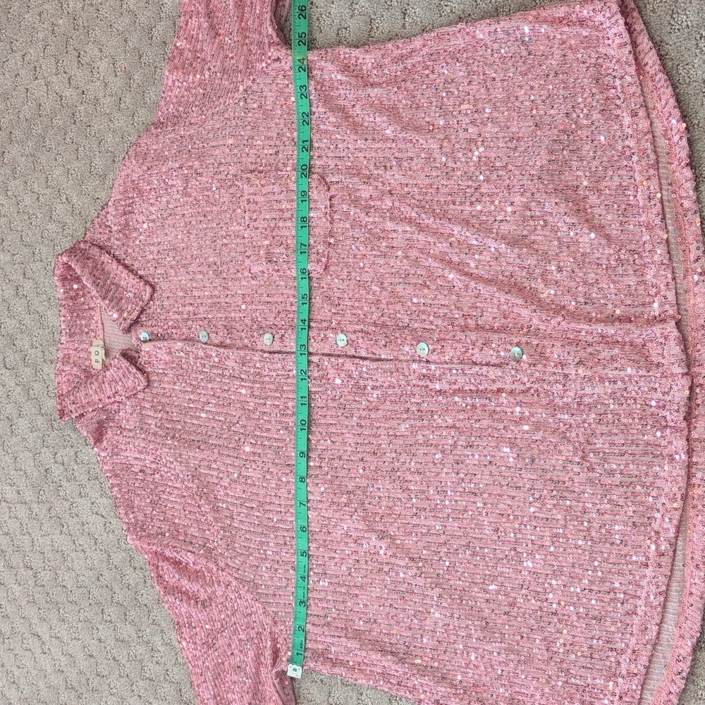 Pol Pink Sequenced Long Sleeve Button Down Cover … - image 5